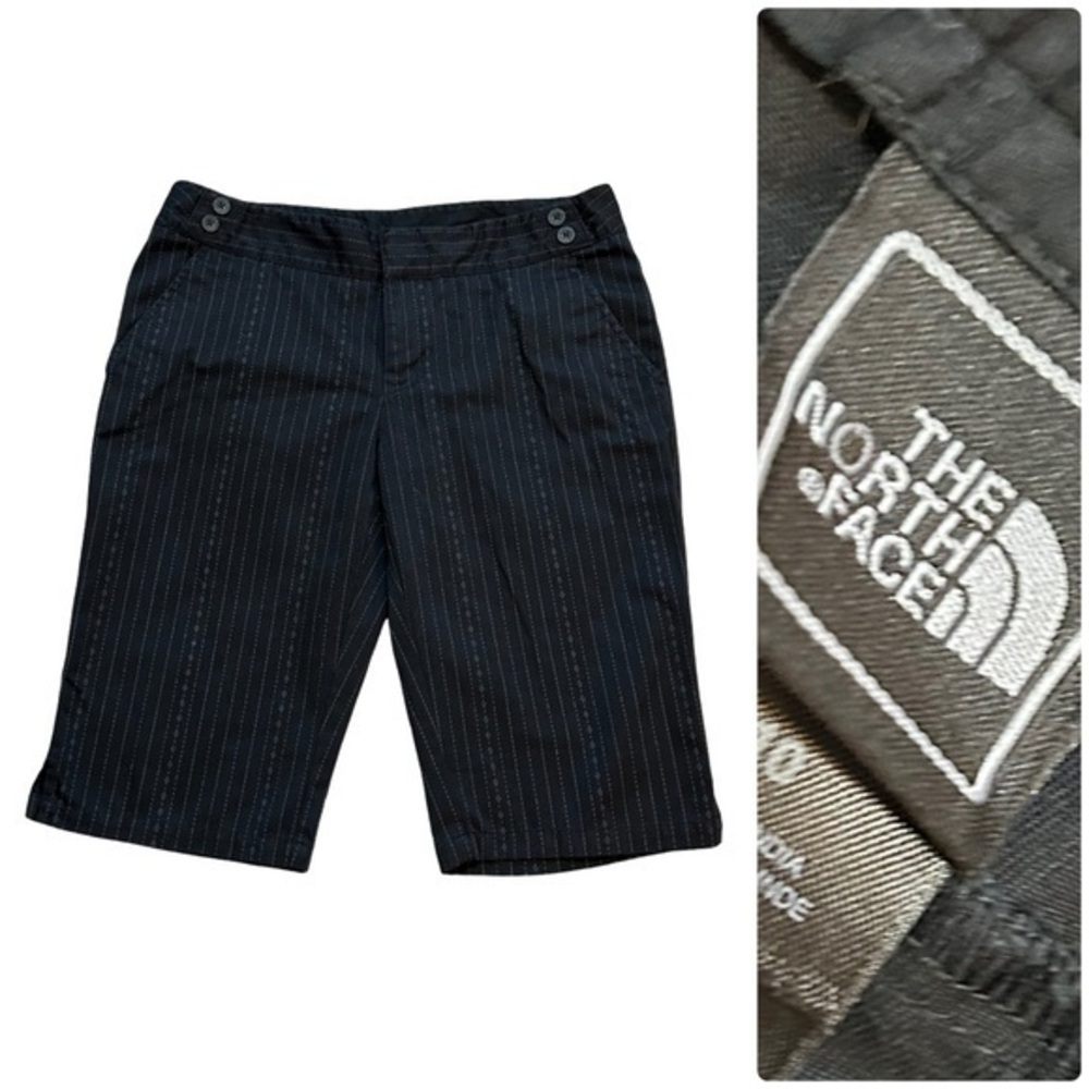 The North Face Navy With White Pinstripe Bermuda Shorts. Pockets.